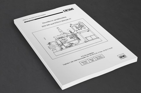 DESMI manual for diesel-driven sprinkler system with technical diagram on cover.