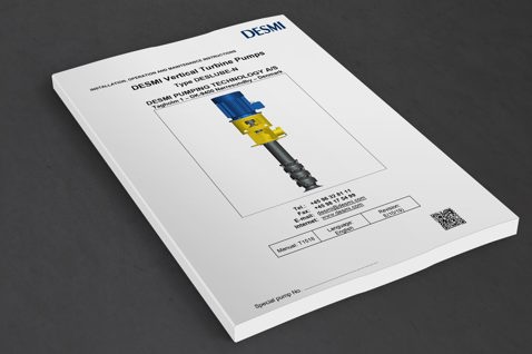DESMI Vertical Turbine Pumps manual cover featuring DESLUBE-N model image.